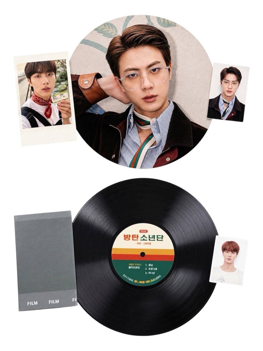 BTS SEASONS GREETINGS 2021 JIN PHOTO SET + STICKER SHEET (4PCS) - NEW